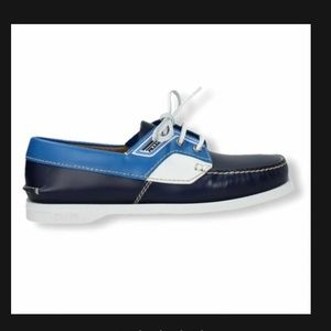 PRADA COLOR-BLOCKED LEATHER BOAT SHOES